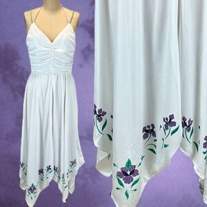 VINTAGE 70s sundress sun dress iris violet floral asymmetrical‎ boho prairie